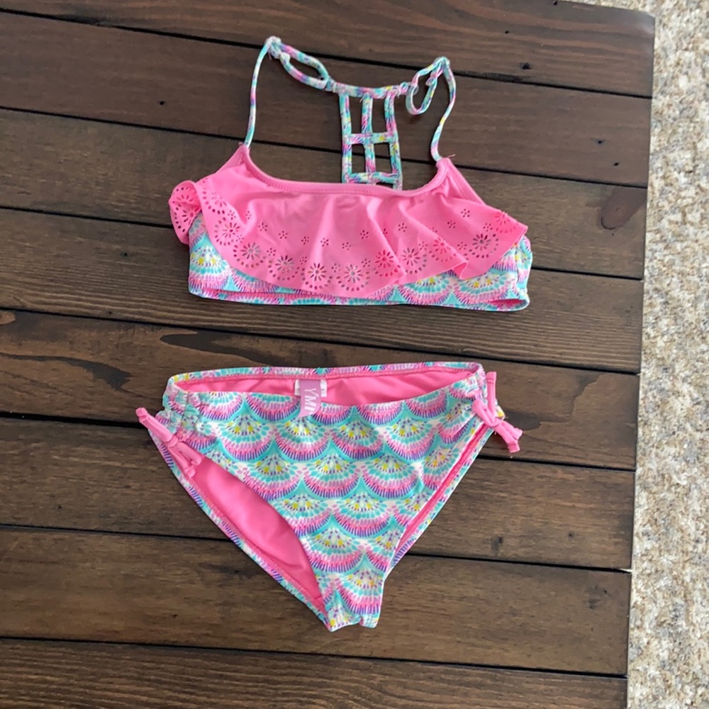 YMI Pink and Multicolor Kids Swim Bikini size10-12